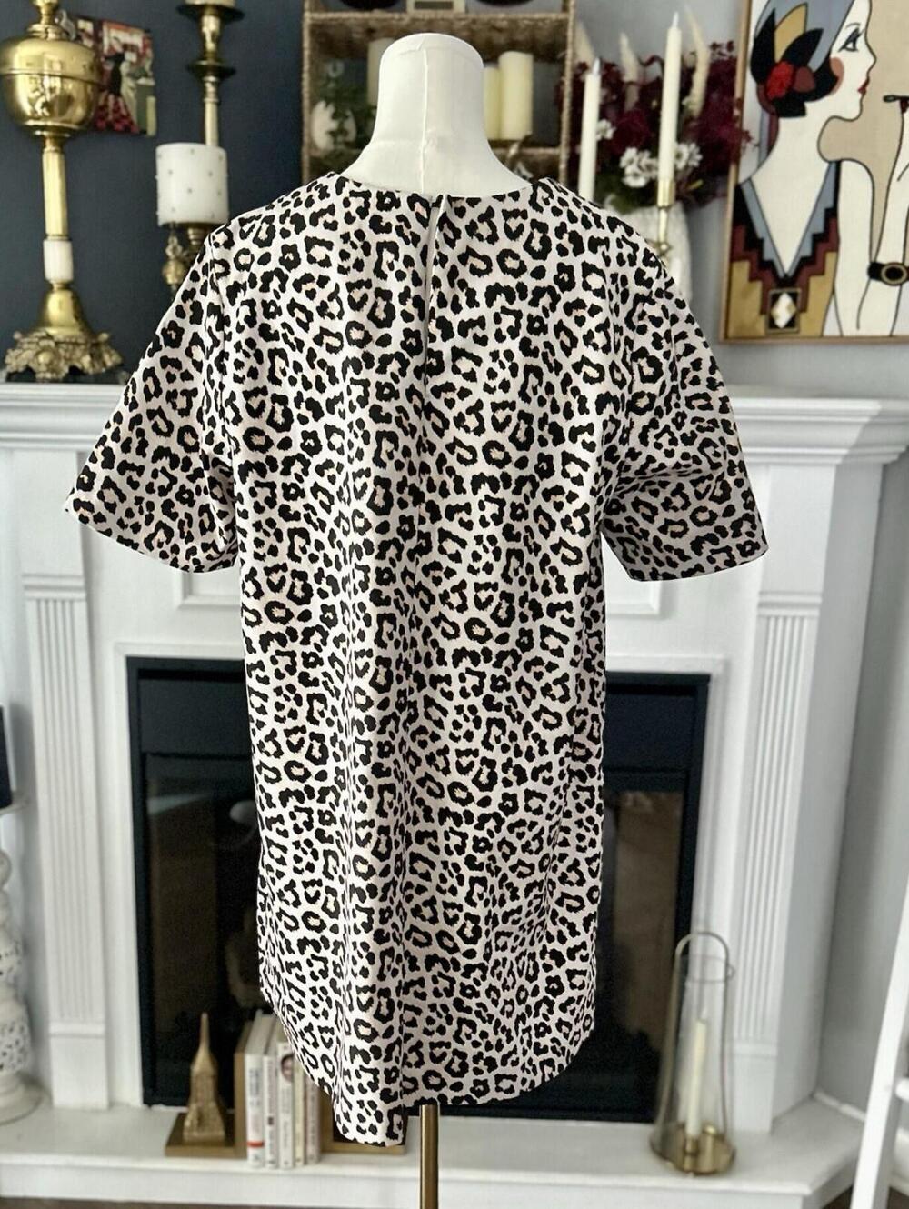 H&M Short-Sleeved Leopard Print Shift Dress Women’s Size Medium - Picture 8 of 9